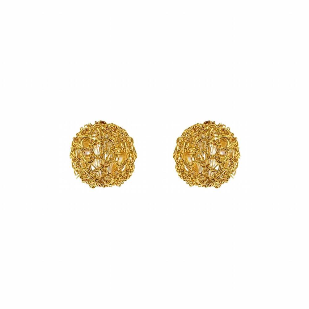 NEW LAVISH BY TRICIA MILANEZE women's dome post handmade crochet earrings in gol - Picture 1 of 2